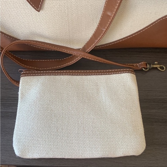 Coldwater Creek Cream Canvas Tweed Tote Bag Purse‎ and Butterfly Coin Purse - Picture 2 of 12